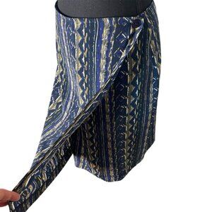 JESSICA Womens Wrap Skirt Pencil Skirt Blue Tan Aztec
